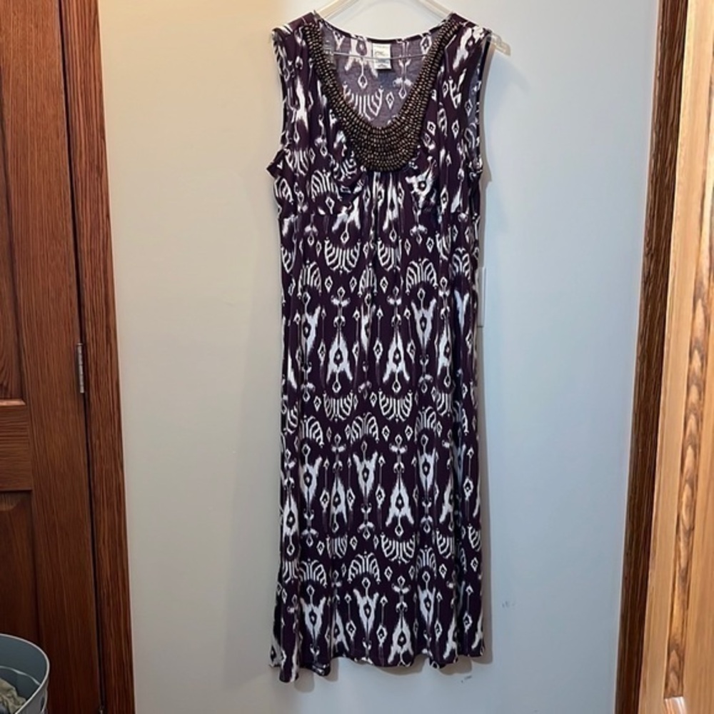 Purple white dress with brown beading accent on neckline 2X
